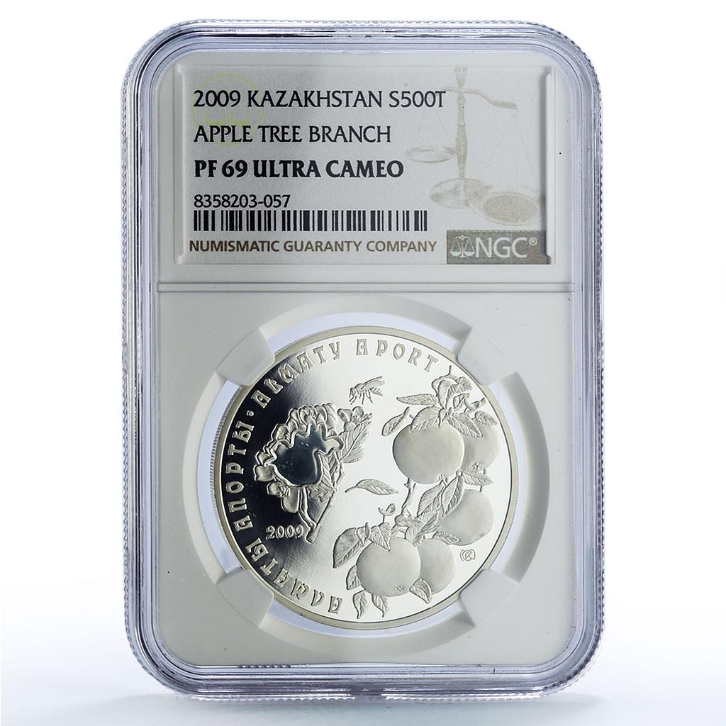 Kazakhstan 500 tenge Apple Blossom Tree Branch Flora PF69 NGC silver coin 2009