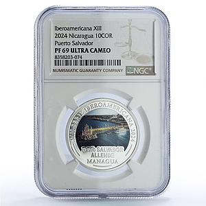 Nicaragua 10 cordobas Managua Capitals Ibero-American PF69 NGC silver coin 2024