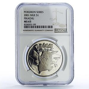 Niue 1 dollar Pikachu Cartoons Animation MS65 NGC CuNi coin 2001