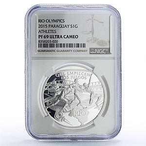 Paraguay 1 guarani Rio Olympic Games Athletes Sports PF69 NGC silver coin 2015