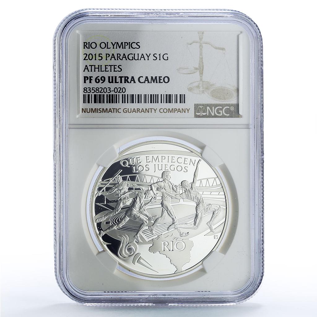 Paraguay 1 guarani Rio Olympic Games Athletes Sports PF69 NGC silver coin 2015