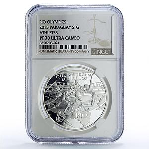 Paraguay 1 guarani Rio Olympic Games Athletes Sports PF70 NGC silver coin 2015