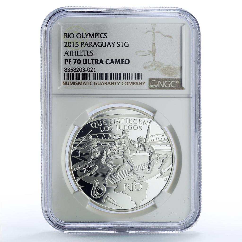 Paraguay 1 guarani Rio Olympic Games Athletes Sports PF70 NGC silver coin 2015