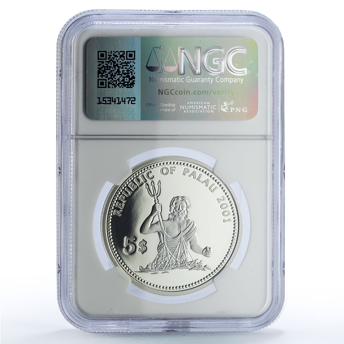 Palau 5 dollars Moorish Idol Fish Marine Life Protection PF70 NGC Ag coin 2001