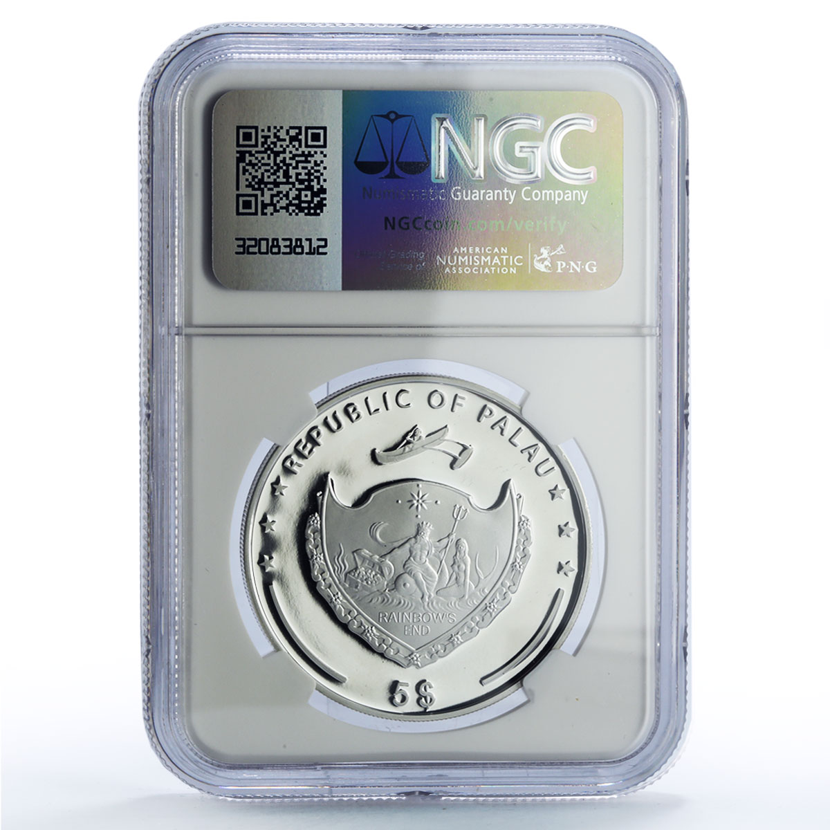 Palau 5 dollars Blue Butterfly Pacific Wildlife Fauna PF69 NGC silver coin 2008