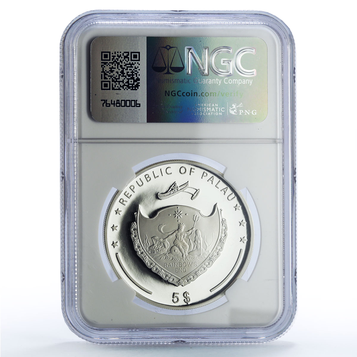 Palau 5 dollars Orange Yellow Butterfly Wildlife Fauna PF69 NGC silver coin 2008