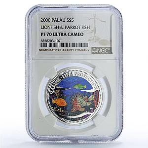 Palau 5 dollars Lionfish Parrotfish Marine Life Protection PF70 NGC Ag coin 2000