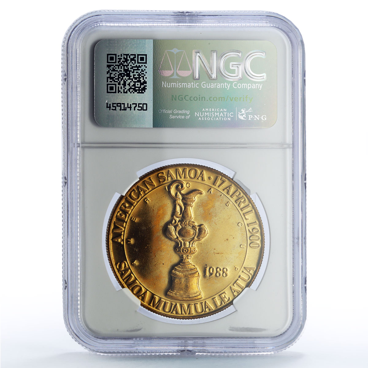 American Samoa 1 dollar America Cup Yachting Ship PF67 NGC bronze coin 1988