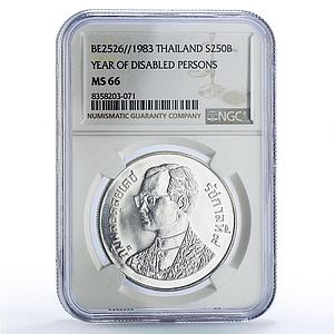 Thailand 250 baht International Year Disabled Persons MS66 NGC silver coin 1983
