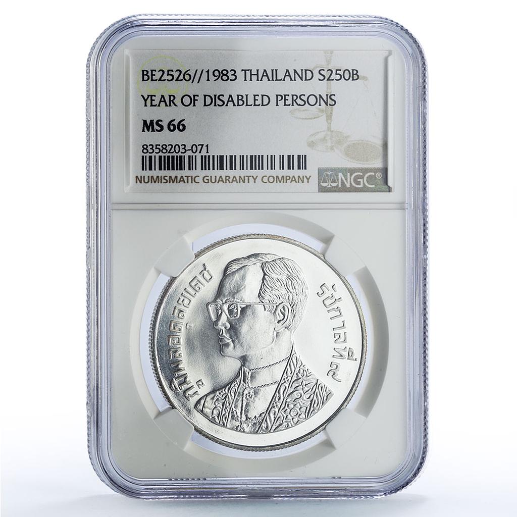 Thailand 250 baht International Year Disabled Persons MS66 NGC silver coin 1983
