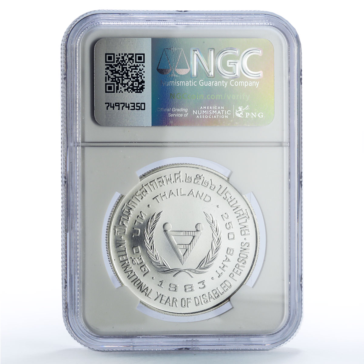 Thailand 250 baht International Year Disabled Persons MS66 NGC silver coin 1983