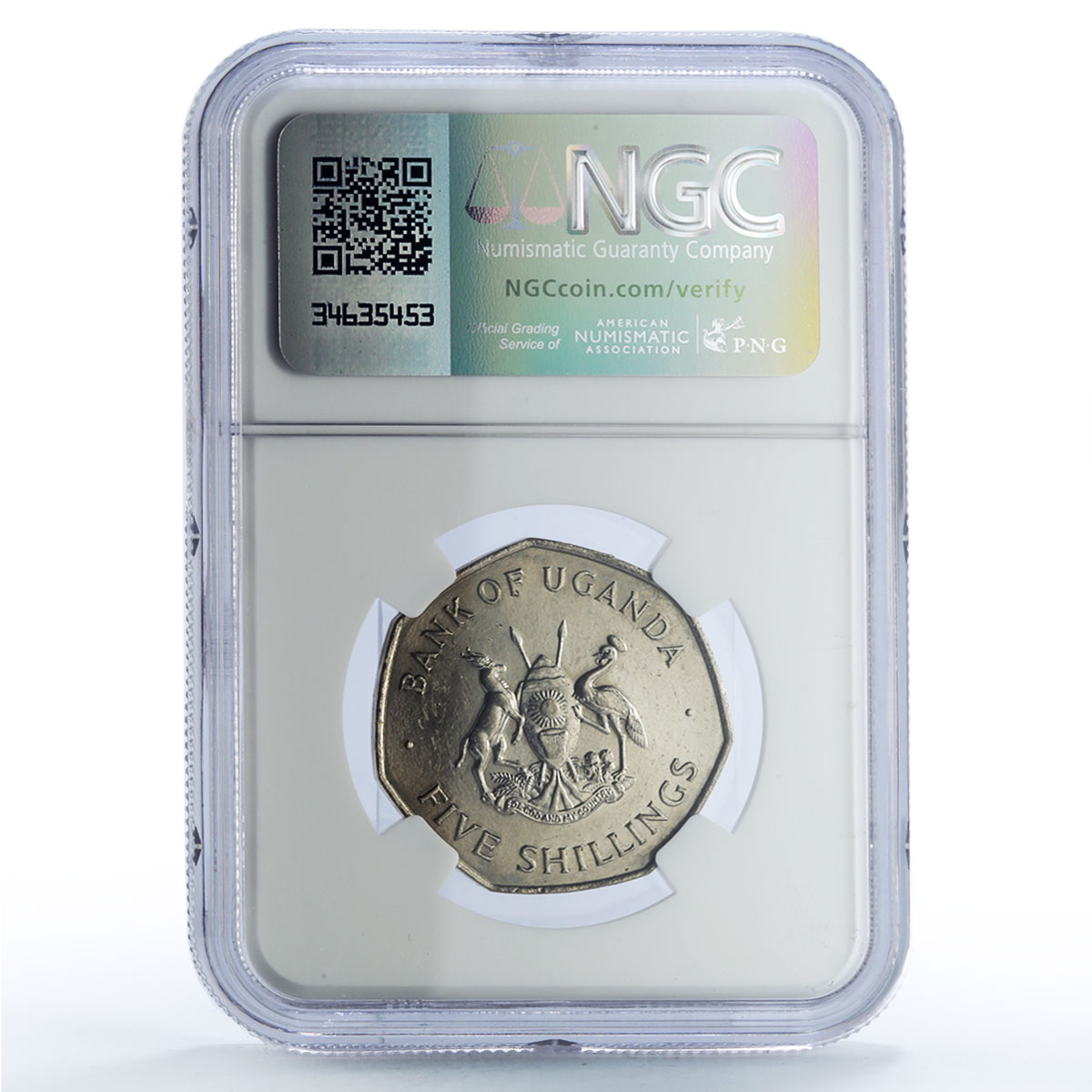 Uganda 5 shillings Republic Coinage Crane Birds Fauna MS63 NGC CuNi coin 1972