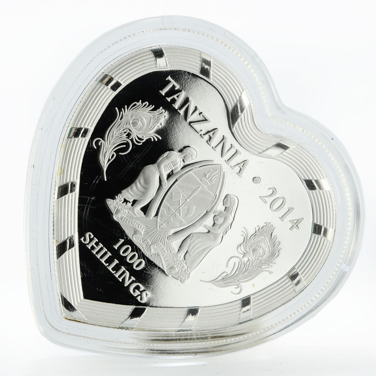 Tanzania 1000 shillings Love is Precious peacocks colored silver coin 2014