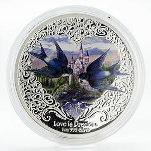 Niue 2 dollars Love is Precious Swallow Birds colored proof silver coin 2013