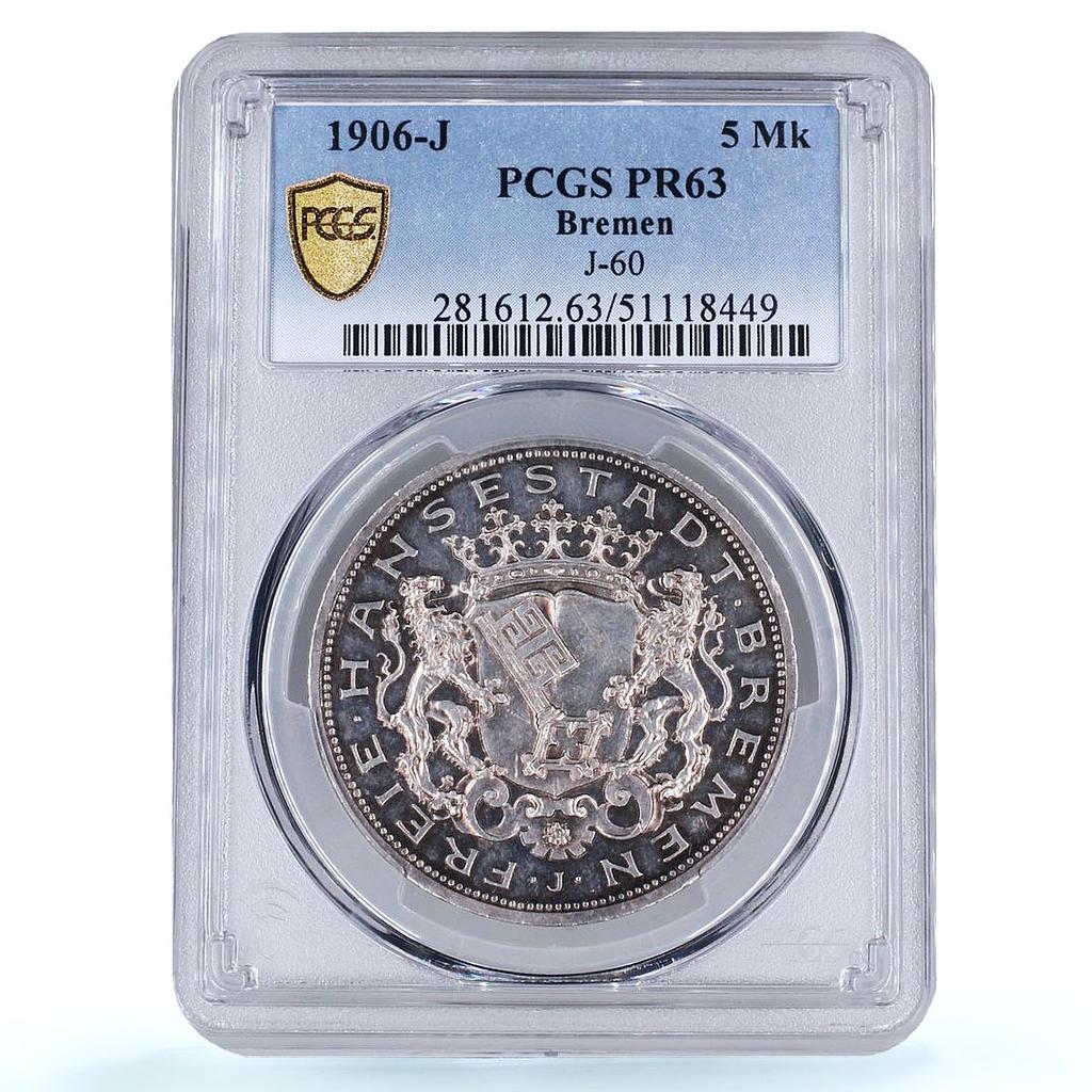 Germany Bremen 5 mark Hanseatic City Coinage KM-251 PR63 PCGS silver coin 1906