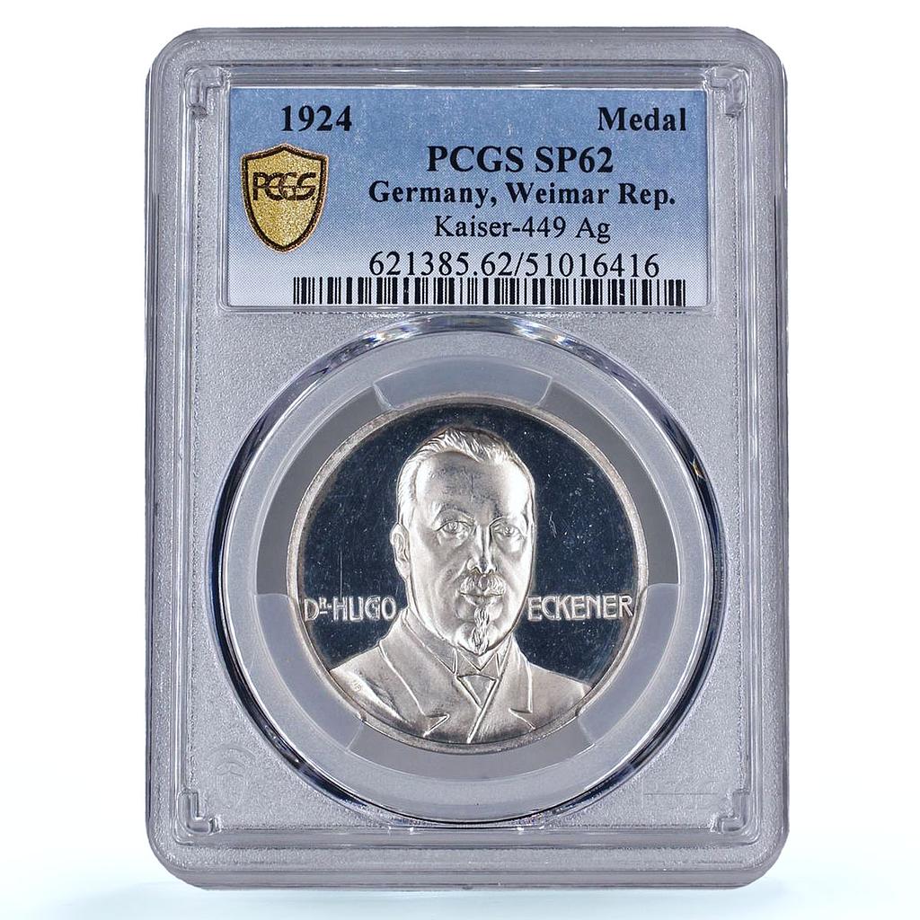 Germany Weimar Eckener Zeppelin Airship Aviation SP62 PCGS silver medal 1924