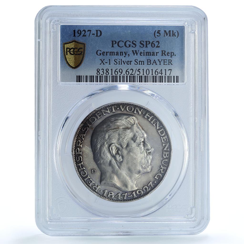 Germany Weimar Hindenburg 5 Mark Token Politics X#1 SP62 PCGS silver medal 1927