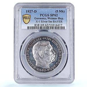 Germany Weimar Hindenburg 5 Mark Token Politics X#1 SP62 PCGS silver medal 1927