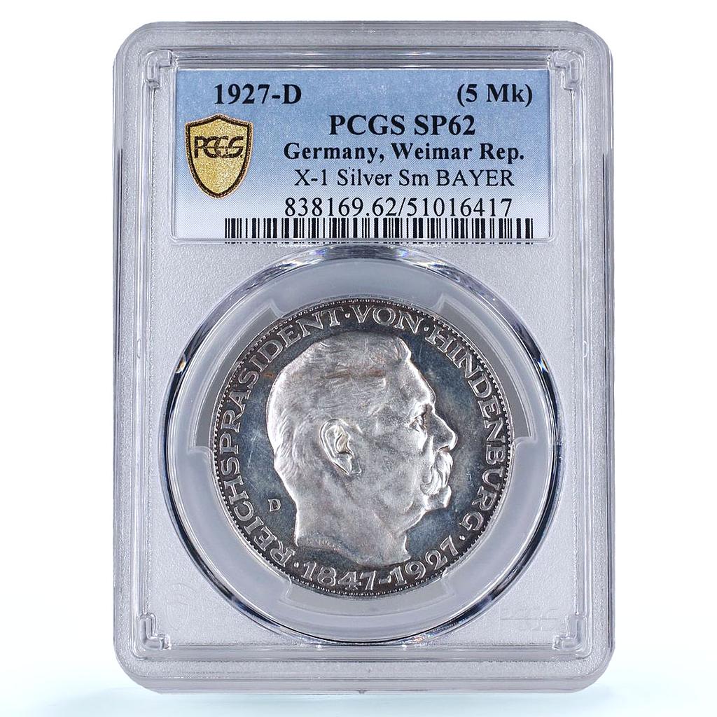 Germany Weimar Hindenburg 5 Mark Token Politics X#1 SP62 PCGS silver medal 1927