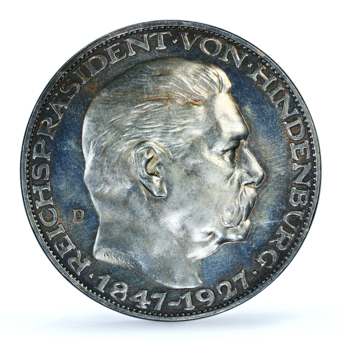 Germany Weimar Hindenburg 5 Mark Token Politics X#1 SP62 PCGS silver medal 1927