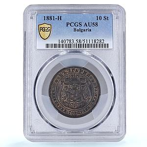 Bulgaria 10 stotinki King Alexander I Coinage KM-3 AU58 PCGS bronze coin 1881