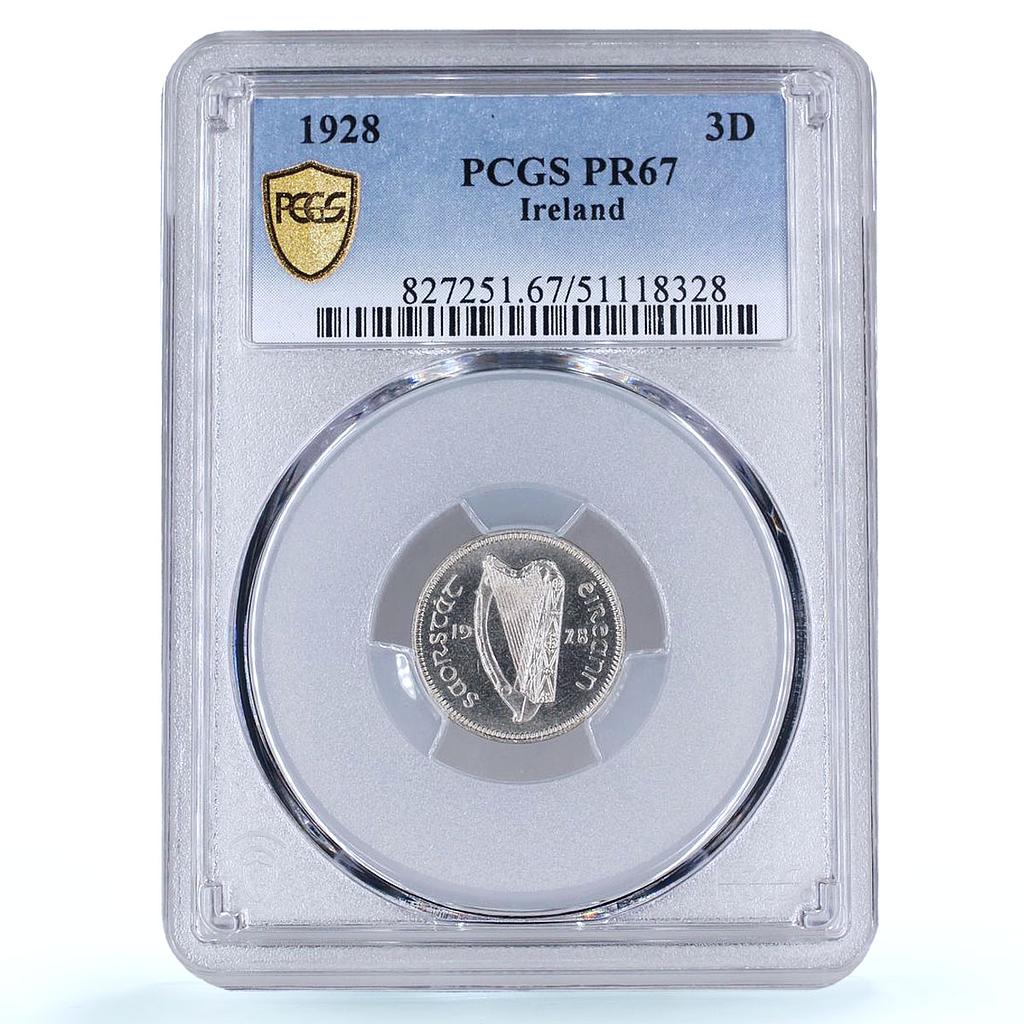 Ireland 3 pence pingine Free State Coinage Hare PR67 PCGS nickel coin 1928