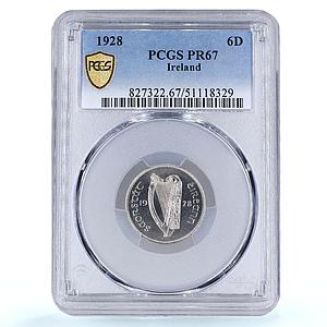 Ireland 6 pence pingine Free State Coinage Dog PR67 PCGS nickel coin 1928
