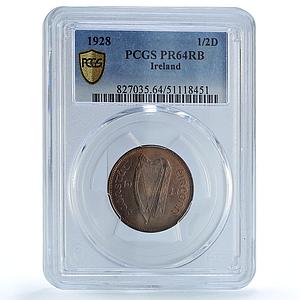 Ireland 1/2 penny phingin Free State Coinage Pig PR64 PCGS bronze coin 1928