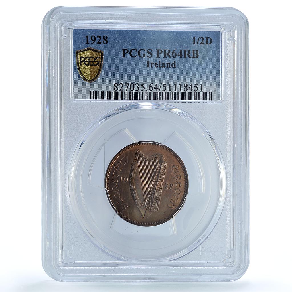 Ireland 1/2 penny phingin Free State Coinage Pig PR64 PCGS bronze coin 1928 Ireland 1/2 penny phingin Free State Coinage Pig PR64 PCGS bronze coin 1928