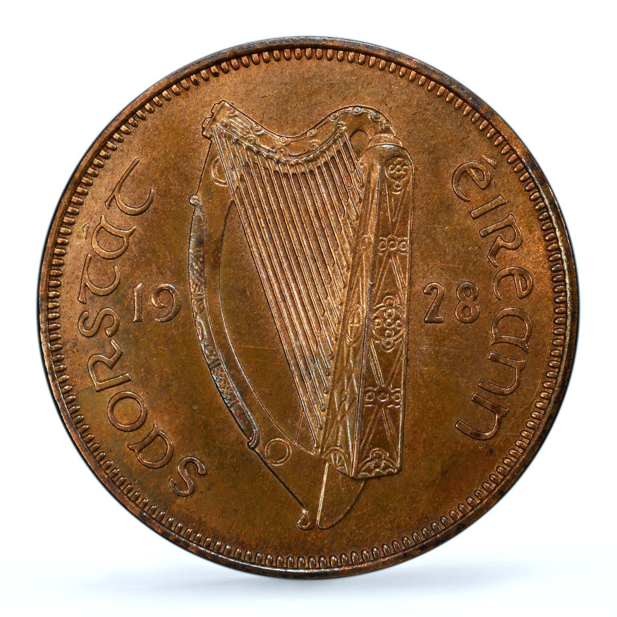 Ireland 1/2 penny phingin Free State Coinage Pig PR64 PCGS bronze coin 1928