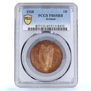 Ireland 1 penny pingin Free State Coinage Chick Bird PR65 PCGS bronze coin 1928