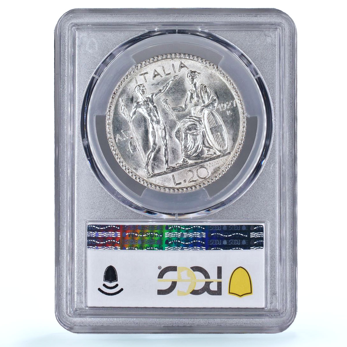 Italy 20 lire King Victor Emmanuel III Coinage KM-69 AU58 PCGS silver coin 1927