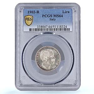 Italy 1 lira King Victor Emmanuel III Coinage KM-32 MS64 PCGS silver coin 1902