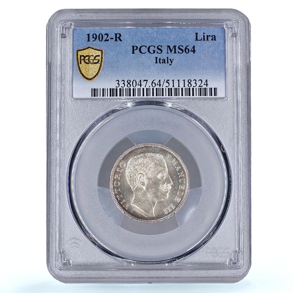 Italy 1 lira King Victor Emmanuel III Coinage KM-32 MS64 PCGS silver coin 1902