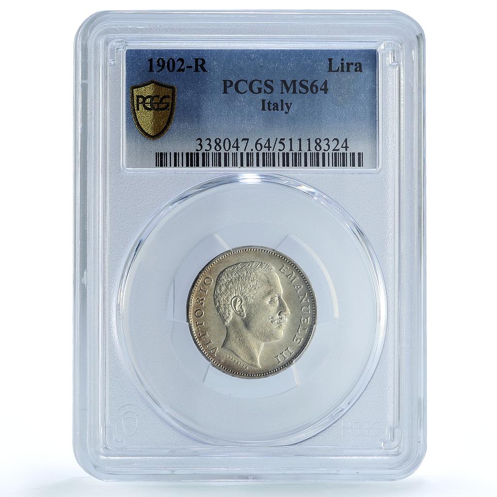 Italy 1 lira King Victor Emmanuel III Coinage KM-32 MS64 PCGS silver coin 1902 Italy 1 lira King Victor Emmanuel III Coinage KM-32 MS64 PCGS silver coin 1902