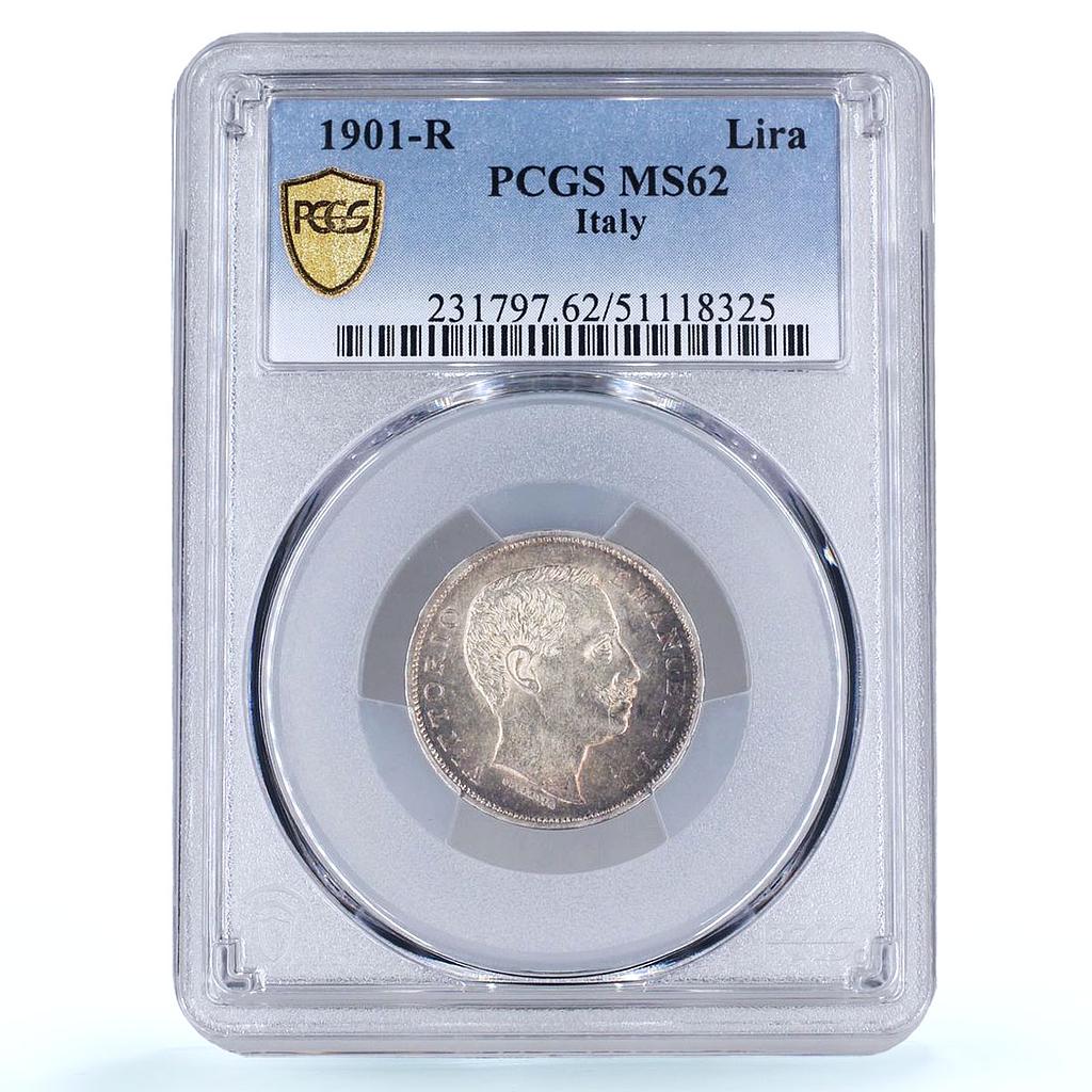 Italy 1 lira King Victor Emmanuel III Coinage KM-32 MS62 PCGS silver coin 1901