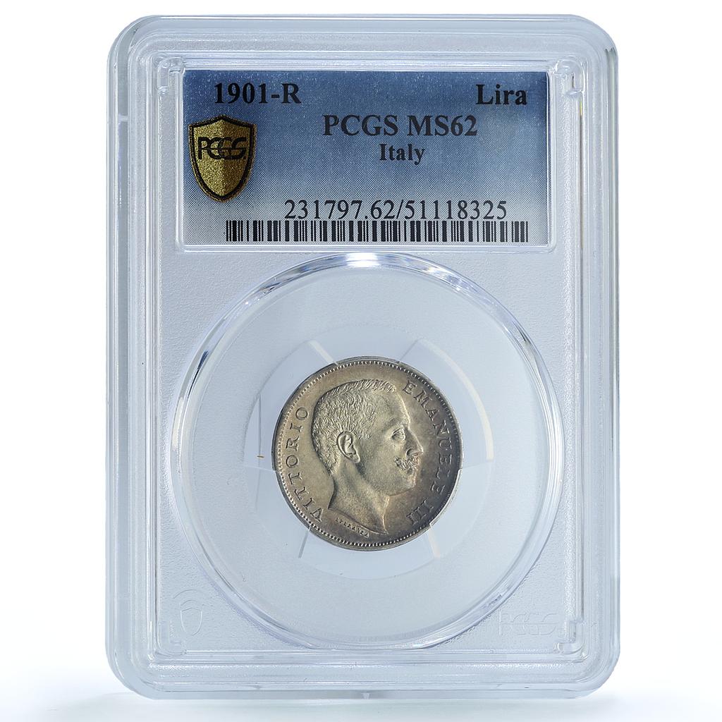 Italy 1 lira King Victor Emmanuel III Coinage KM-32 MS62 PCGS silver coin 1901 Italy 1 lira King Victor Emmanuel III Coinage KM-32 MS62 PCGS silver coin 1901
