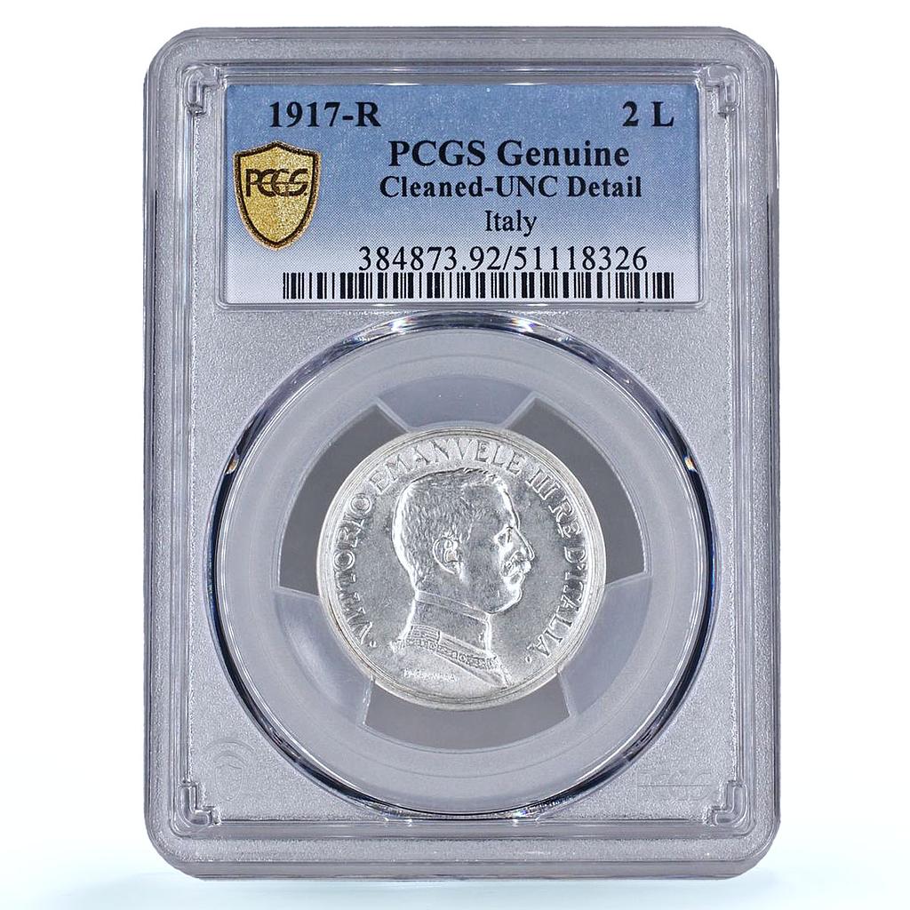 Italy 2 lire King Victor Emmanuel III Coinage KM-55 UNC PCGS silver coin 1917