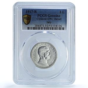 Italy 2 lire King Victor Emmanuel III Coinage KM-55 UNC PCGS silver coin 1917