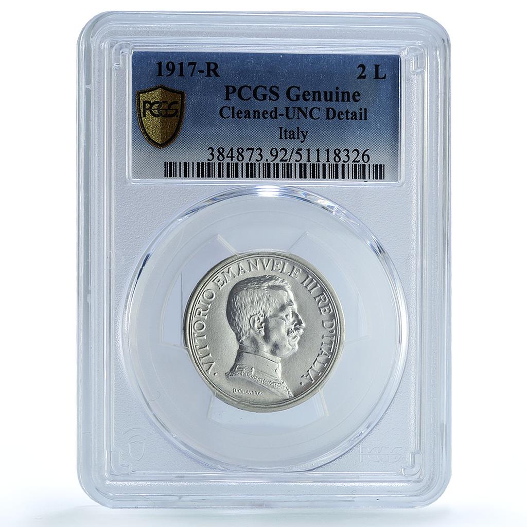 Italy 2 lire King Victor Emmanuel III Coinage KM-55 UNC PCGS silver coin 1917 Italy 2 lire King Victor Emmanuel III Coinage KM-55 UNC PCGS silver coin 1917
