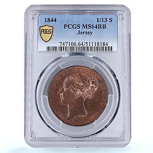 Jersey 1/13 shilling Queen Victoria Coinage KM-3 MS64 PCGS copper coin 1844