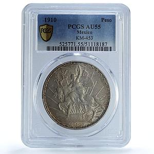 Mexico 1 peso Caballito Grito Dolores Independence AU55 PCGS silver coin 1910