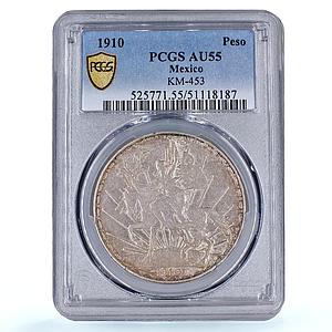 Mexico 1 peso Caballito Grito Dolores Independence AU55 PCGS silver coin 1910