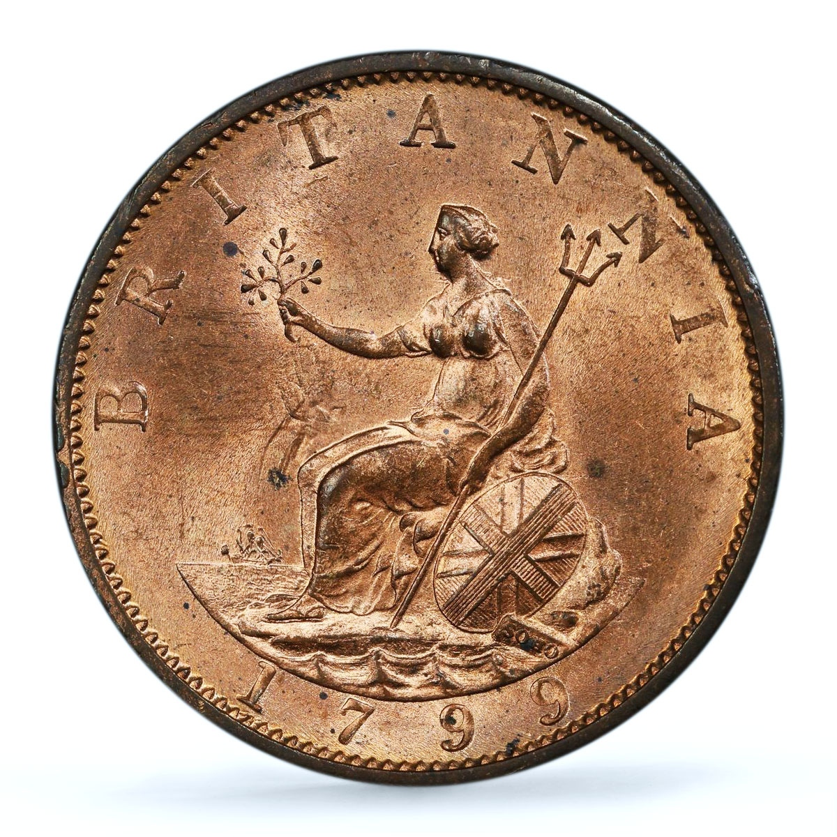 Great Britain 1/2 penny George III Coinage KM-647 MS64 PCGS copper coin 1799
