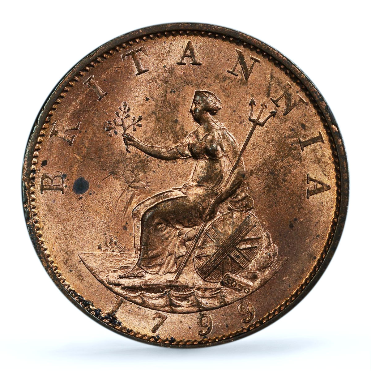 Great Britain 1/2 penny George III Coinage KM-647 MS64 PCGS copper coin 1799
