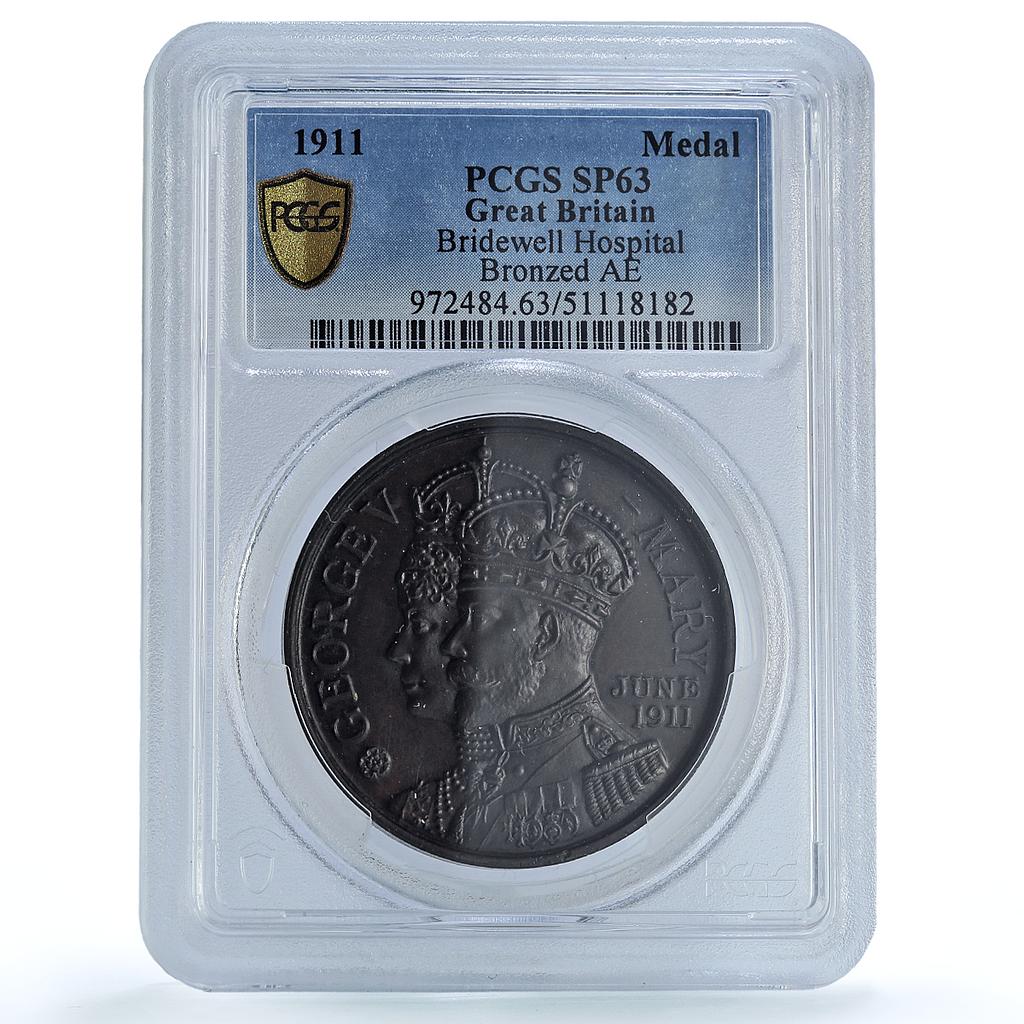 Great Britain King George V Mary Bridewell Hospital SP63 PCGS copper medal 1911 Great Britain King George V Mary Bridewell Hospital SP63 PCGS copper medal 1911