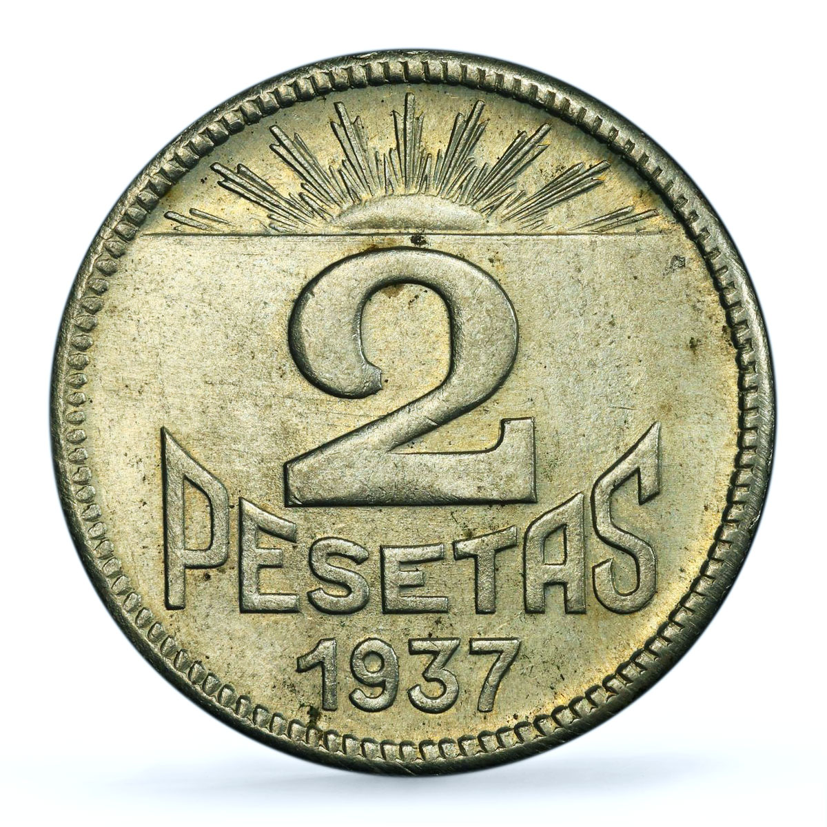 Spain Asturias 2 pesetas Council Coinage Sun KM-3 MS64 PCGS CuNi coin 1937