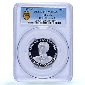 Ethiopia 10 dollars Emperor Haile Selassie I Politics PR69 PCGS silver coin 1972