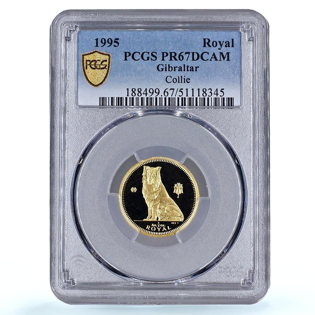 Gibraltar 1/5 royal Collie Dog Man Best Friends Animals PR67 PCGS gold coin 1995
