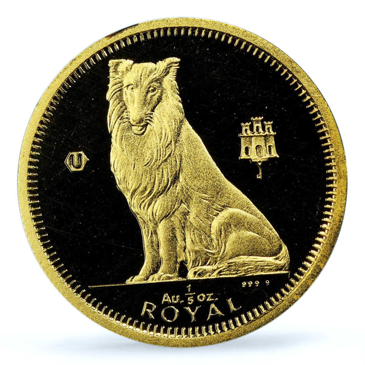 Gibraltar 1/5 royal Collie Dog Man Best Friends Animals PR67 PCGS gold coin 1995